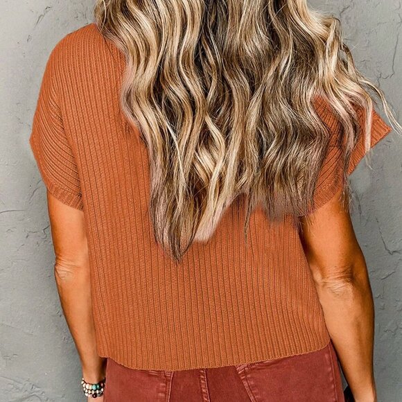 Orange Casual Women's Minimalist Short Sleeve Knit Top - Picture 2 of 9